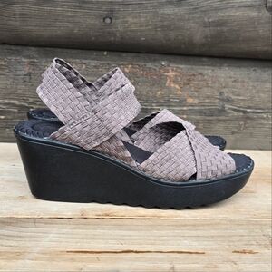 Dexflex Comfort Sport Bohemian Taupe Woven, Platform, Wedge Sandal 6.5M
